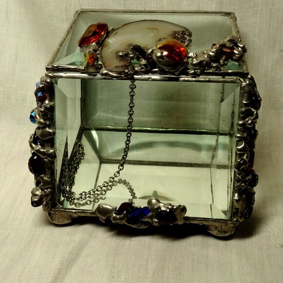 Hand Designed All BeveledGlass Jewelry Display Box H3 1/2